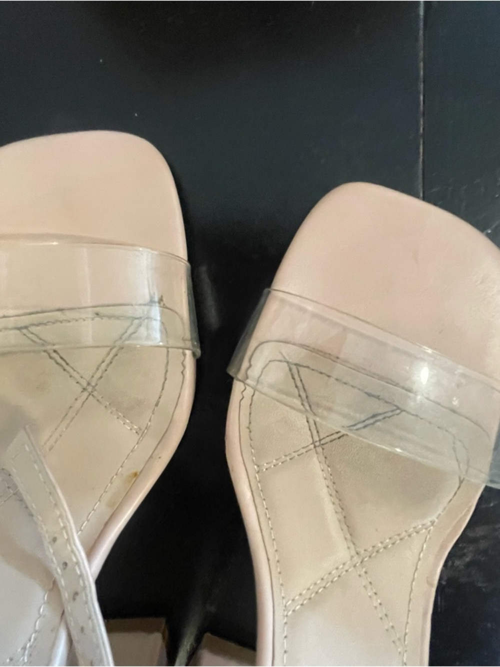 Clear-Strap Nude Block Heel Sandals
